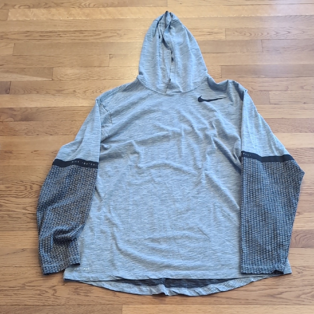 Nike Dri-Fit Gray Hoodie Shirt with Unique Black Sleeve Details XL